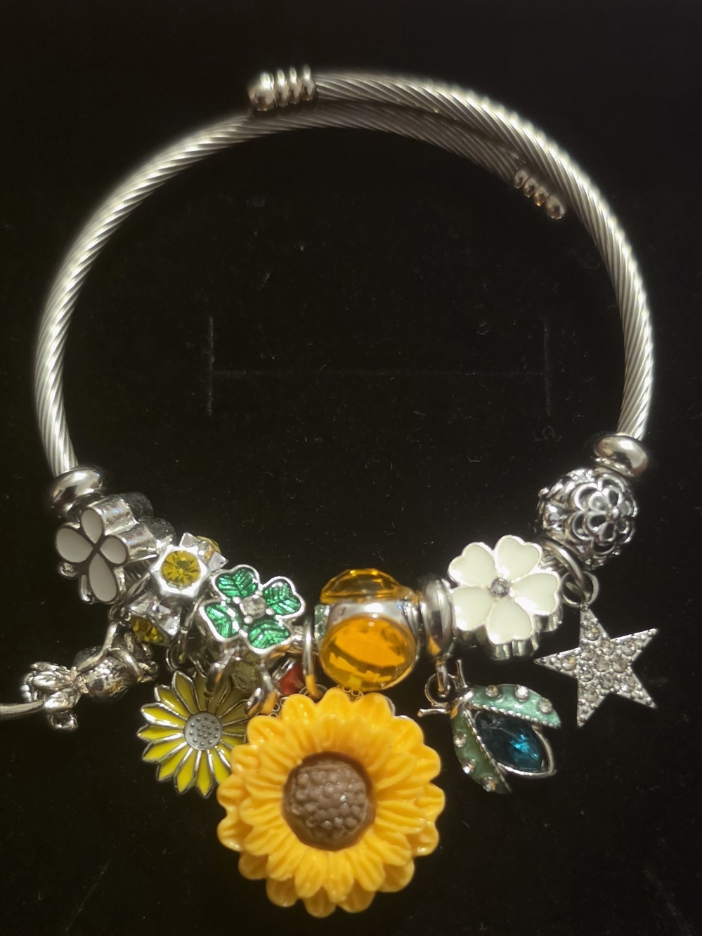 Yellow Sunflower Charm Bracelet - Women's Silver-Tone Floral Jewelry